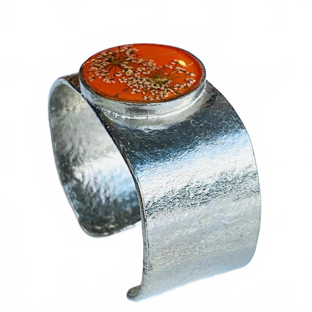 Shari Dixon Pressed Flower Orange Cuff Bracelet - Picture 3 of 9